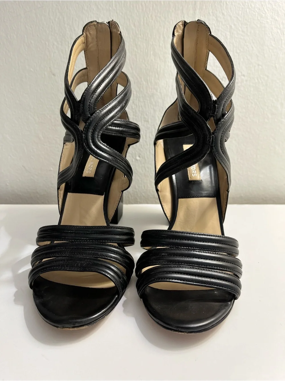 Michael Kors Preston Leather Strappy Block Heel Sandals Size 9